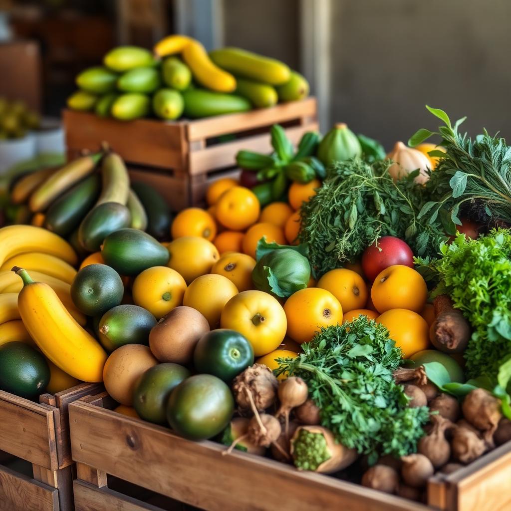 Cajas de frutas, vegetales y hierbas frescas de Hill Brothers